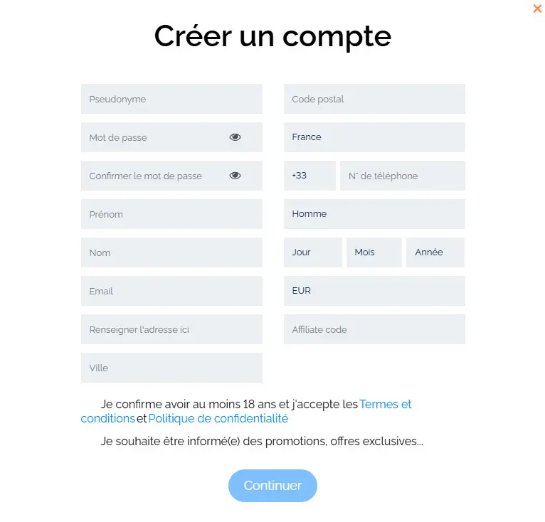 Processus d'inscription Casino Boaboa